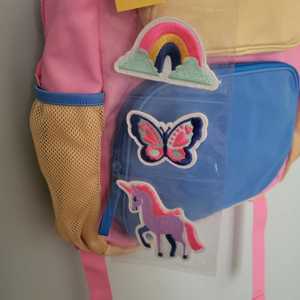Cat & Jack Girls backpack adjustable patches School Travel Camp Pink Blue Yellow